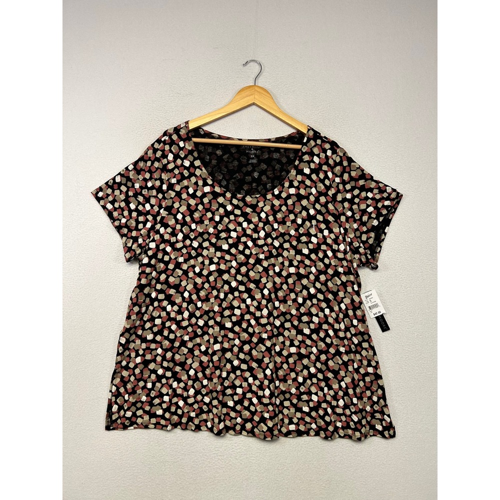 Abstract Mosaic Print Preswick & Moore Womens 3X Black Multi Short Sleeve Top